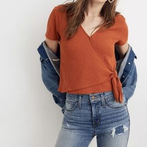 Madewell Rust Wrap Short-Sleeve Knit Top